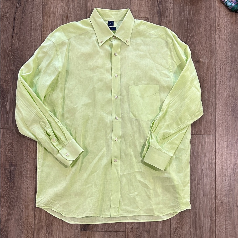 JEFF ROSE 100% Italian Linen Button Down Shirt in Lime Green